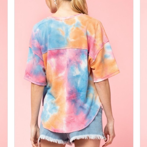 🍭TIE DYE BLUE MULTI WAFFLE KNIT TOP - Picture 5 of 8